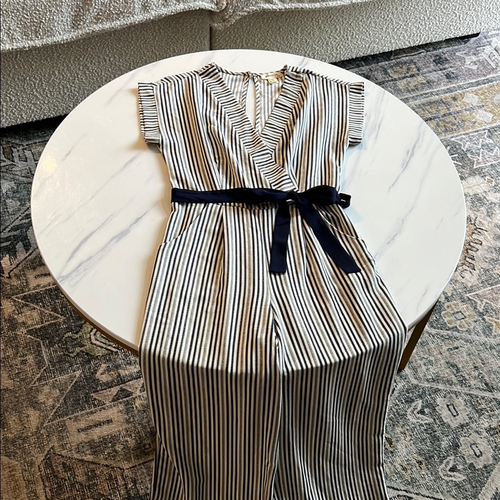 Monteau Navy and White Striped Top